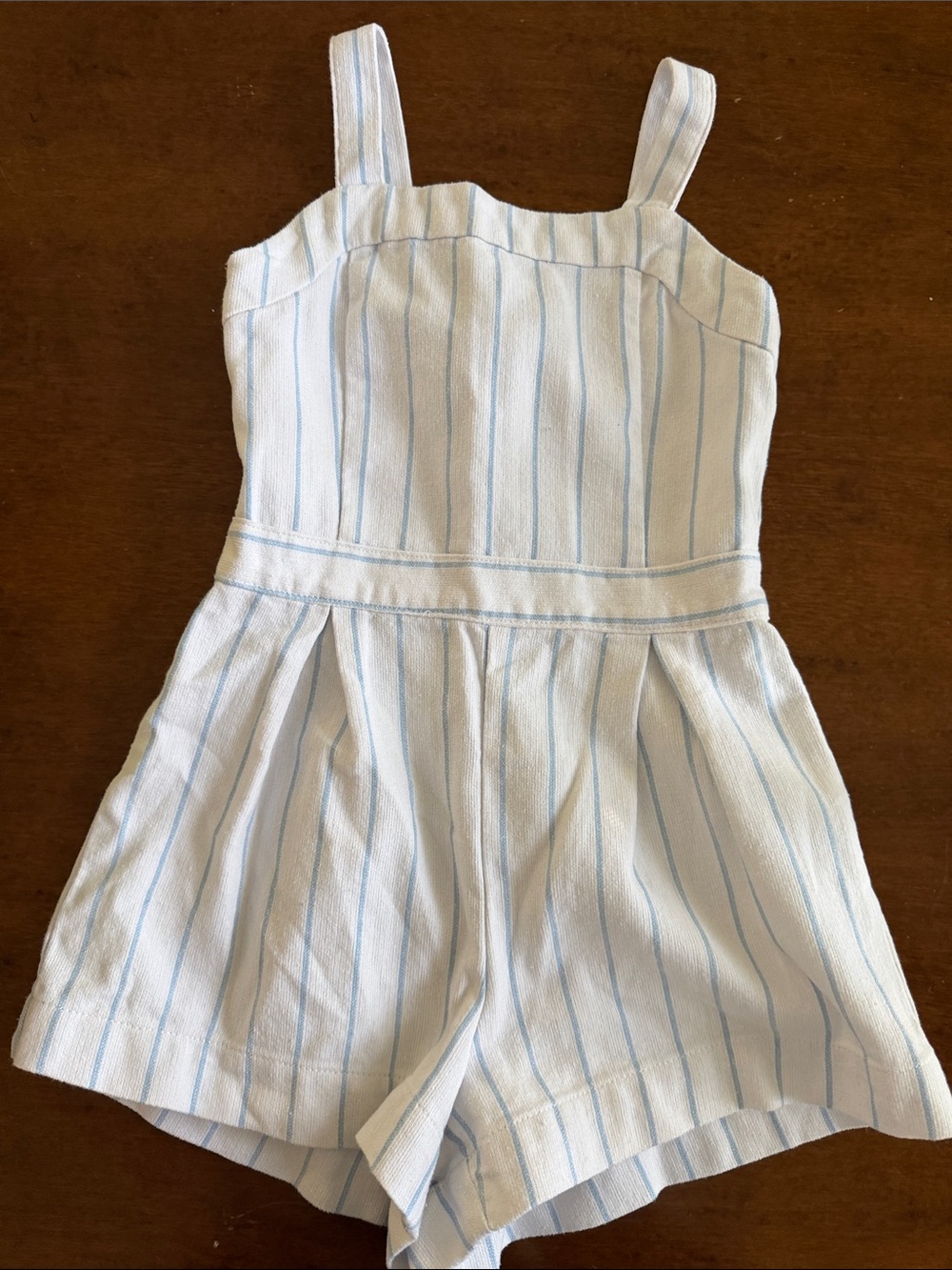 Habitual White Romper with Light Blue Pinstripes
